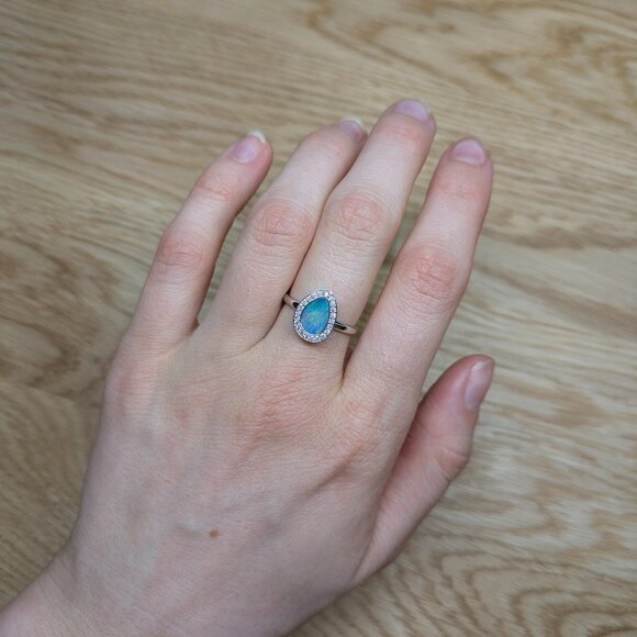 1ct Boulder Opal Ring in 14K White Gold with Natural Diamond Accents - Picture 3 of 8